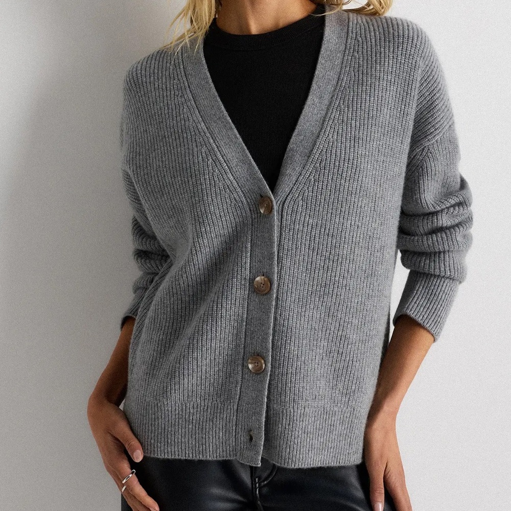 Quince Mongolian Ribbed Boyfriend Oversized Cardigan Sweater Boxy Luxurious Fav!